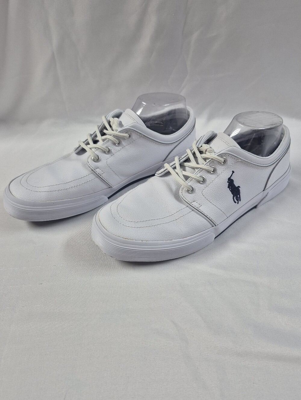 Polo Ralph Lauren Faxon Leather Sneakers Mens 10 D White Navy Low Top Shoes